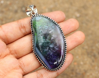 Beautiful Rainbow Solar Druzy Pendant | Victorian Style Rainbow Druzy Necklace | Big Druzy Pendant | Silver Plated Handmade Pendant!