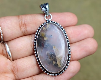 Oval Shape Tiger Dendritic Agate Pendant/ Silver Plated Pendant/ Tiger Dendritic Agate Pendant/ Big Agate Pendant/ Natural Gemstone Pendant