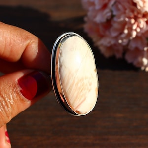 White Scolecite Ring / Adjustable Ring/ White Scolecite Ring/ Silver Plated Ring/ Scolecite Ring/ Big Scolecite Ring/ Statement Ring