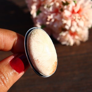 White Scolecite Ring / Adjustable Ring/White Scolecite Ring/Silver Plated Ring/ Scolecite Ring/ Big Scolecite Ring/ Scolecite Statement Ring