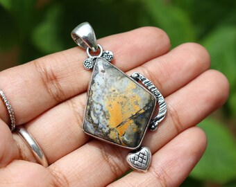 Bumblebee Jasper Pendant | Natural Bumblebee Jasper Gemstone | Handmade Silver Plated Pendant | Jasper Pendant | Designer Jewelry!