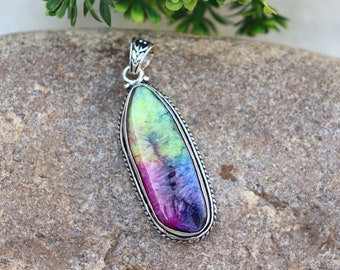 Beautiful Rainbow Solar Druzy Pendant | Victorian Style Rainbow Druzy Necklace | Big Chunky Pendant | Silver Plated Handmade Pendant!