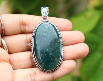 Stunning Moss Agate Gemstone Pendant | Big Agate Pendant | Silver Plated Handmade Pendant | Moss Agate Pendant | Designer Jewelry!