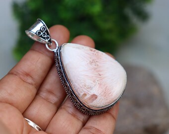 White Scolecite Gemstone Pendant | Natural Gemstone Pendant | Handmade Silver Plated Pendant | Scolecite Pendant | Designer Jewelry!