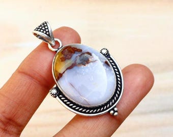 Gorgeous Montana Agate Gemstone Pendant/ Montana Agate Pendant/ Montana Agate Necklace/ Handmade Silver Plated Pendant/ Agate Necklace