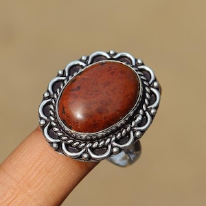Natural Mahogany Jasper Ring/ 925 Silver Plated Ring/ Mahogany Jasper Ring/ Jasper Gemstone Ring/Jasper Ring/ Handmade Ring/ Jasper Jewelry