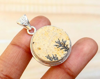 Psilomelane Dendrite Pendant/ Psilomelane Dendrite Necklace/ 925 Silver Plated Pendant/ Dainty Dendrite Pendant/ Statement Dendrite Necklace