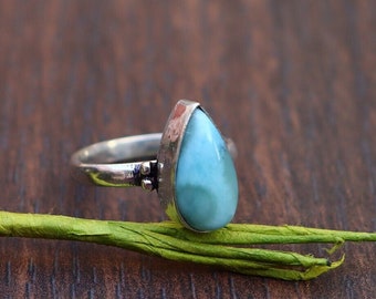 Natural Larimar Ring/ Original Larimar Ring/ Larimar Ring/ Silver Plated Ring/ Handcrafted Ring/ Natural Larimar Gemstone/ Blue Larimar!