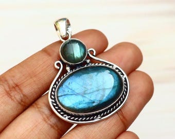 Natürlicher Labradorit-Edelsteinanhänger / Großer Labradorit-Anhänger / Handgemachter 925er Silber Anhänger / Labradorit-Halskette / Labradorit-Schmuck