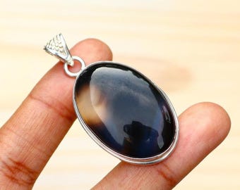 Gorgeous Montana Agate Gemstone Pendant/ Montana Agate Pendant/ Montana Agate Necklace/ Handmade Silver Plated Pendant/ Agate Necklace