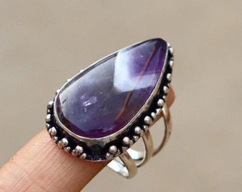Chevron Amethyst Ring/ 7 US Size Statement Ring/ Purple Amethyst Gemstone Ring/ Amethyst Ring/ Silver Plated Ring/ Amethyst Statement Ring