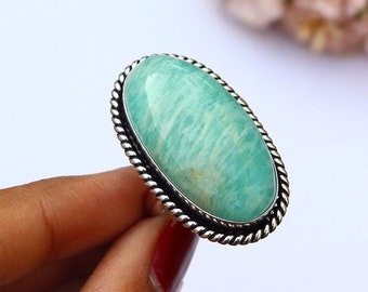 Beautiful Amazonite Ring / Adjustable Ring/ Amazonite Ring/ Silver Plated Ring/ Green Amazonite Ring/ Big Amazonite Ring/ Statement Ring!