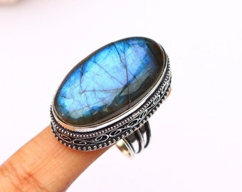 Beautiful Labradorite Ring/ 9 US Size Ring/ Big Labradorite Ring/ Silver Plated Handmade Ring/ Labradorite Ring/Labradorite Vintage Ring