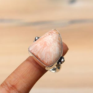 Pink Scolecite Ring / Adjustable Ring/ Pink Scolecite Ring/ 7 US Size Silver Plated Ring/ Scolecite Ring/ Big Scolecite Ring/ Statement Ring