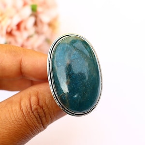 Neon Blue Apatite Ring / Adjustable Ring/ 6 1/4 US Size Ring/ Neon Apatite Ring/ Silver Plated Ring/ Blue Apatite Ring/ Apatite Statement