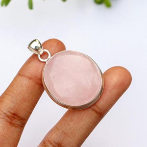 Natural Rose Quartz Pendant/ Rose Quartz Necklace/ Handmade Silver Plated Pendant/ Big Rose Quartz Pendant/ Pink Rose Quartz Jewelry/ gift