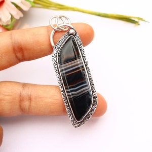 Botswana Agate Pendant/ Botswana Agate Necklace/ Silver Plated Pendant/ Agate Pendant/ Botswana Agate Jewelry/ Agate Necklace/ Agate Jewelry