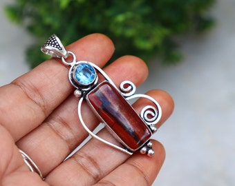 Stunning Red Banded Jasper and Blue Hydro Glass Gemstone Pendant | Original Jasper | Designer Pendant | Statement Jewelry | Jasper Pendant!