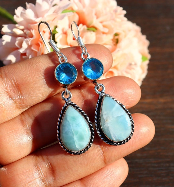Silver and Blue Topaz Earrings - From Rajasthan Silver and Blue Topaz Earrings - From Rajasthan