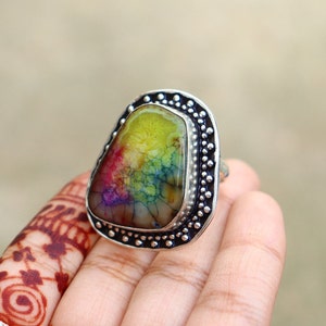 Beautiful Rainbow Solar Druzy Ring 7 US Size Ring Original Druzy Ring Big Chunky Druzy Ring Silver Plated Handmade Ring image 3