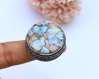 Beautiful Oyster Turquoise Ring/ 6 3/4 US Size Ring/ Big Turquoise Ring/ Silver Plated Vintage Ring/ Original Turquoise Ring/ Large Ture!