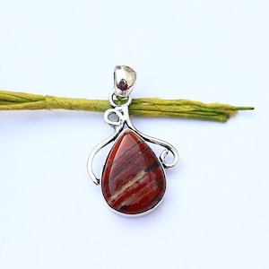 Stunning Red Banded Agate Pendant/ Big Red Banded Agate Pendant/ Silver Plated Handmade Pendant/ Red Banded Agate Pendant/ Designer Jewelry!