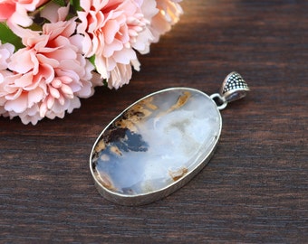 Tiger Dendritic Agate Pendant/ Silver Plated Pendant/ Natural Tiger Dendritic Agate Pendant/ Big Agate Pendant/ Natural Gemstone Pendant