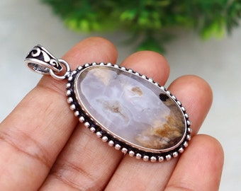 Oval Shape Tiger Dendritic Agate Pendant/ Silver Plated Pendant/ Large Dendritic Agate Pendant/ Big Agate Pendant/ Natural Gemstone Pendant