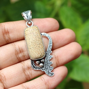 Natural Fossil Coral Pendant/ Natural Gemstone Pendant/ Handmade Silver Plated Pendant/ Fossil Coral Pendant/ Designer Jewelry/Boho Pendant!