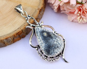 Natural Dendritic Opal Pendant/ Silver Plated Pendant/ Large Dendritic Opal Pendant/ Big Dendritic Opal Pendant/ Dendritic Opal Jewelry!