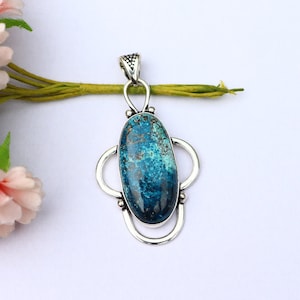 Chrysocolla Pendant/ Chrysocolla Necklace/ Chrysocolla Gemstone Pendant/ Silver Plated Pendant/ Big Chrysocolla Pendant/ Chrysocolla Jewelry