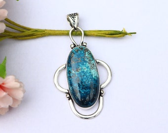 Chrysocolla Pendant/ Chrysocolla Necklace/ Chrysocolla Gemstone Pendant/ Silver Plated Pendant/ Big Chrysocolla Pendant/ Chrysocolla Jewelry