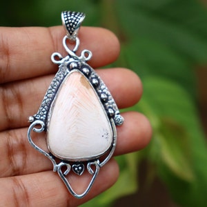 White Scolecite Gemstone Pendant | Natural Gemstone Pendant | Handmade Silver Plated Pendant | Scolecite Pendant | Designer Jewelry!
