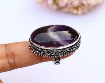 Vintage Amethyst Ring/ 6 1/2 US Size/ Amethyst Statement Ring/ Amethyst Ring/ Chunky Amethyst Ring/ Silver Plated Ring/ Big Amethyst Ring