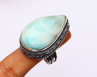 Stunning Larimar Ring/ 9 US Size Ring/ Larimar Vintage Ring/ Silver Plated Handmade Ring/ Large Larimar Ring/ Big Larimar Ring/ Big Ring