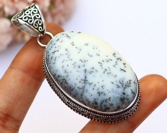 Dendritic Agate Pendant/ Dendritic Agate Necklace/ Dendritic Agate Vintage Pendant/ Chunky Dendritic Agate Pendant/ Large Agate Pendant