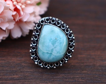 Larimar Ring | Original Larimar Ring | 10 US Size Statement Ring | Big Larimar Ring | Handmade Silver Plated Ring | Designer Ring!