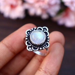Gorgeous Moonstone Ring/ Blue Fire Moonstone Ring/ Minimalist Ring/ Silver Plated Ring/Rainbow Moonstone Ring/ Natural Moonstone/ Midi Ring image 5