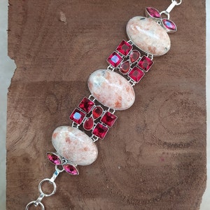 Fashion Bracelet Made With Sunstone Gemstone and Garnet Gemstone, Handmade Silver Plated Bracelet image 2