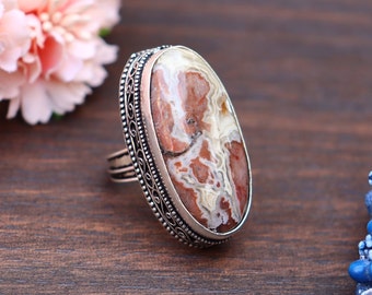 Beautiful Crazy Lace Agate Ring/ Natural Crazy Lace Agate Ring/ 9 US Size Statement Ring/ Big Crazy Lace Agate Ring/ Huge Agate Ring