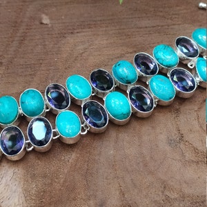 Natural Amethyst Gemstone and Turquoise Gemstone Bracelet, Handmade Silver Plated Bracelet image 3