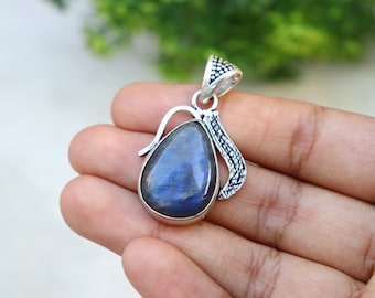 Blue Fire Labradorite Pendant | Natural Labradorite Gemstone | Handmade Silver Plated Pendant | Labradorite Pendant | Designer Jewelry!