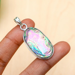 Natural Abalone Pendant/ Abalone Shell Pendant/ Silver Plated Handmade Pendant/ Genuine Abalone Shell/ Abalone Jewelry/ Abalone Necklace