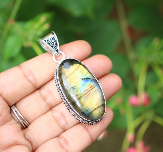 Labradorite Necklace Labradorite Gemstone Silver Plated Pendant