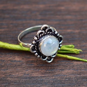 Gorgeous Moonstone Ring/ Blue Fire Moonstone Ring/ Minimalist Ring/ Silver Plated Ring/Rainbow Moonstone Ring/ Natural Moonstone/ Midi Ring image 3