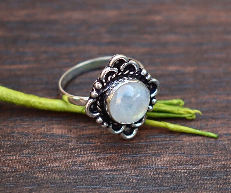 Gorgeous Moonstone Ring/ Blue Fire Moonstone Ring/ Minimalist Ring/ Silver Plated Ring/Rainbow Moonstone Ring/ Natural Moonstone/ Midi Ring image 3