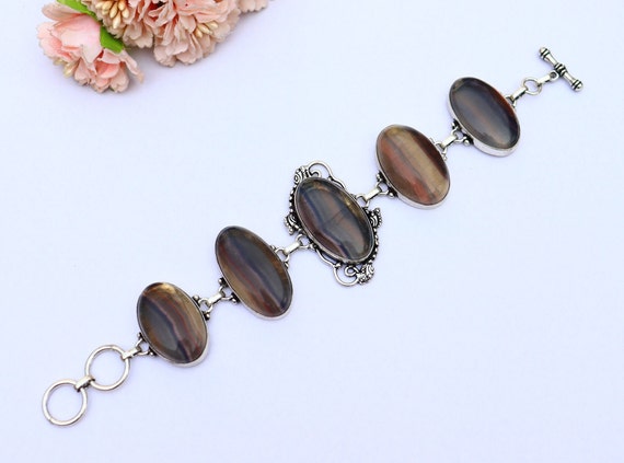Beautiful Fluorite Bracelet/ Fluorite Gemstone  Bracelet/ Designer Bracelet/ Silver Plated Bracelet/ Gemstone Bracelet/ Purple Fluorite