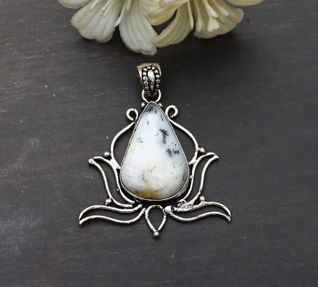 Pendentif Argent Sterling 925 Agate Dendritique - Fait Main, 2,5 Pouces, Neuf Sans Emballage