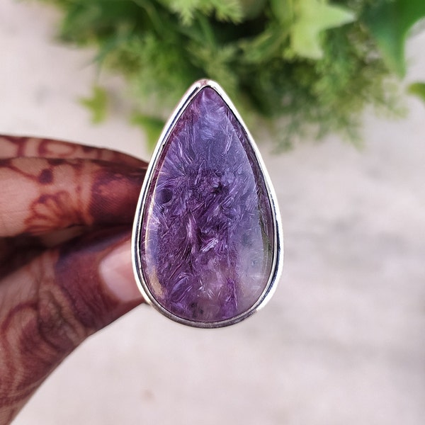 Stunning Charoite Ring | Original Charoite Ring | 7 US Size Statement Ring | Silver Plated Charoite Ring!