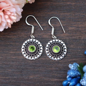 Beautiful Peridot Earrings/ Peridot Dainty Earrings/ Silver Plated Earrings/ Brass Earrings/ Original Peridot Earrings/ Plain Earrings image 1